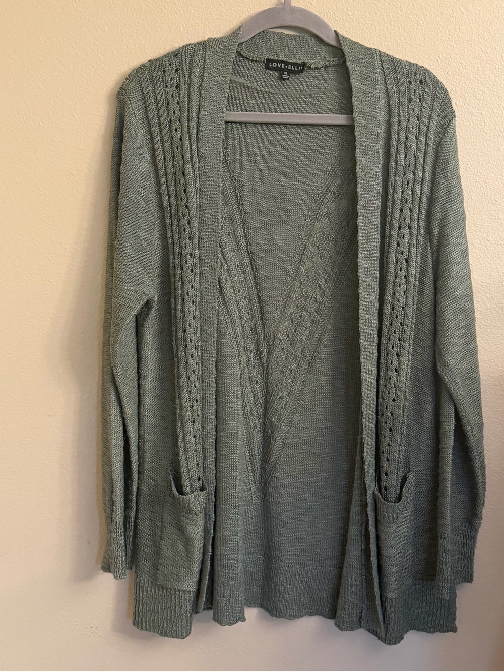 Love Ellie Sage Open-Front Knit Cardigan with Pockets